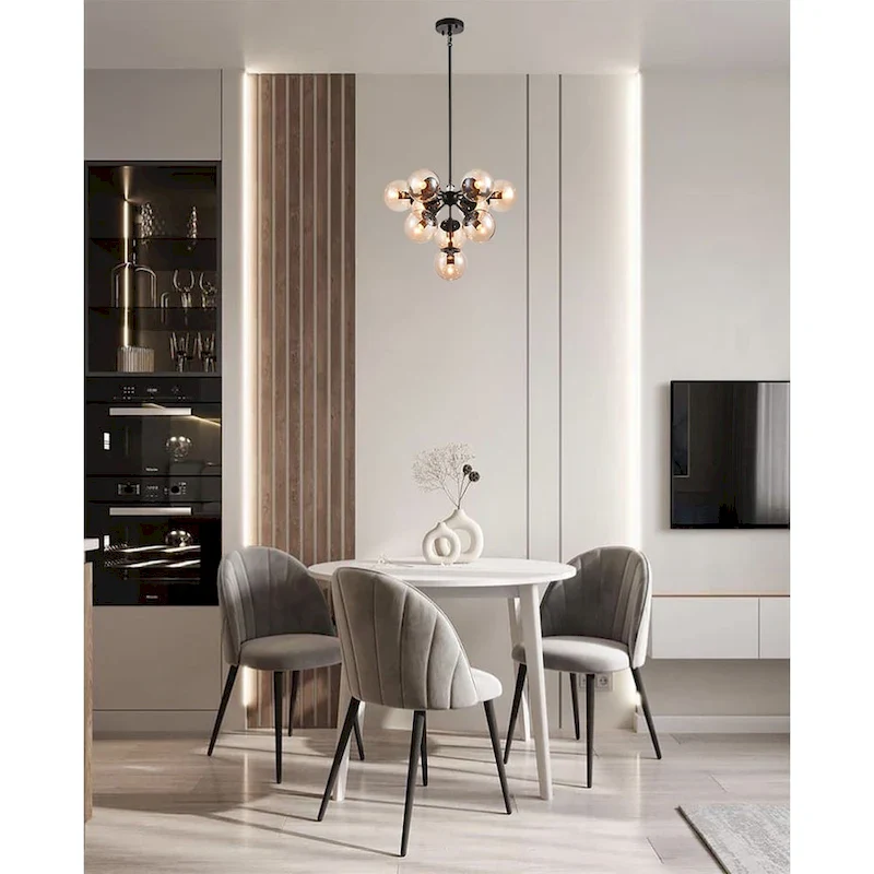 10 Light Black Steel Pendant Lighting with Glass Shades