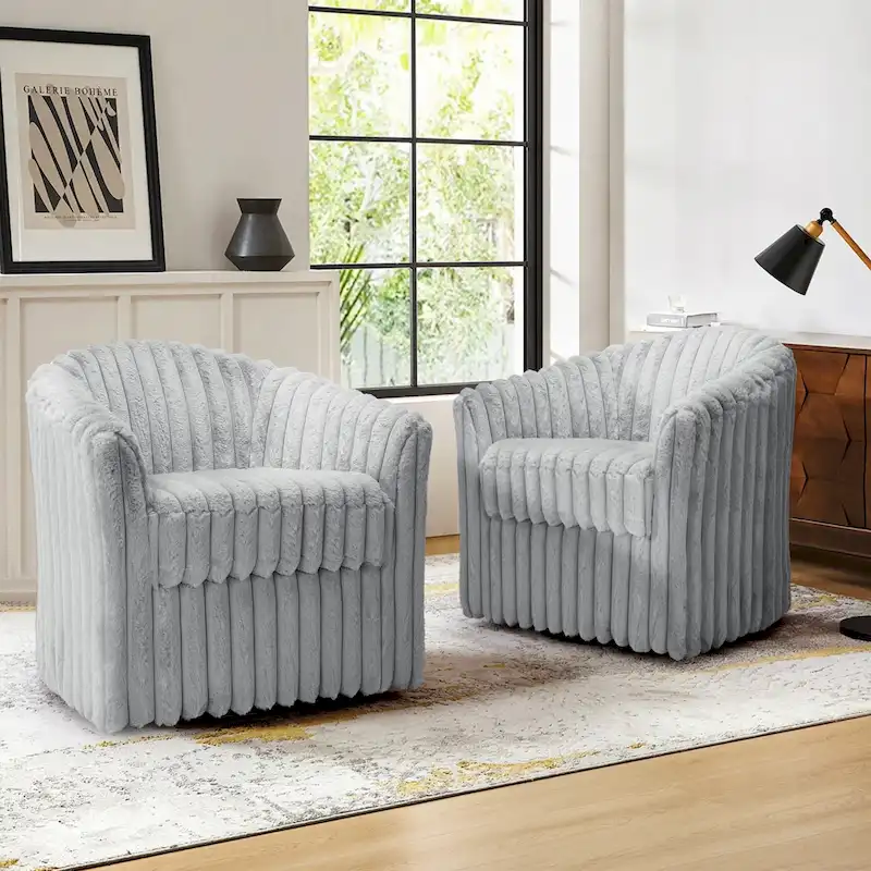 Modern 49 Upholstered Plush Corduroy Swivel Barrel Accent Chair
