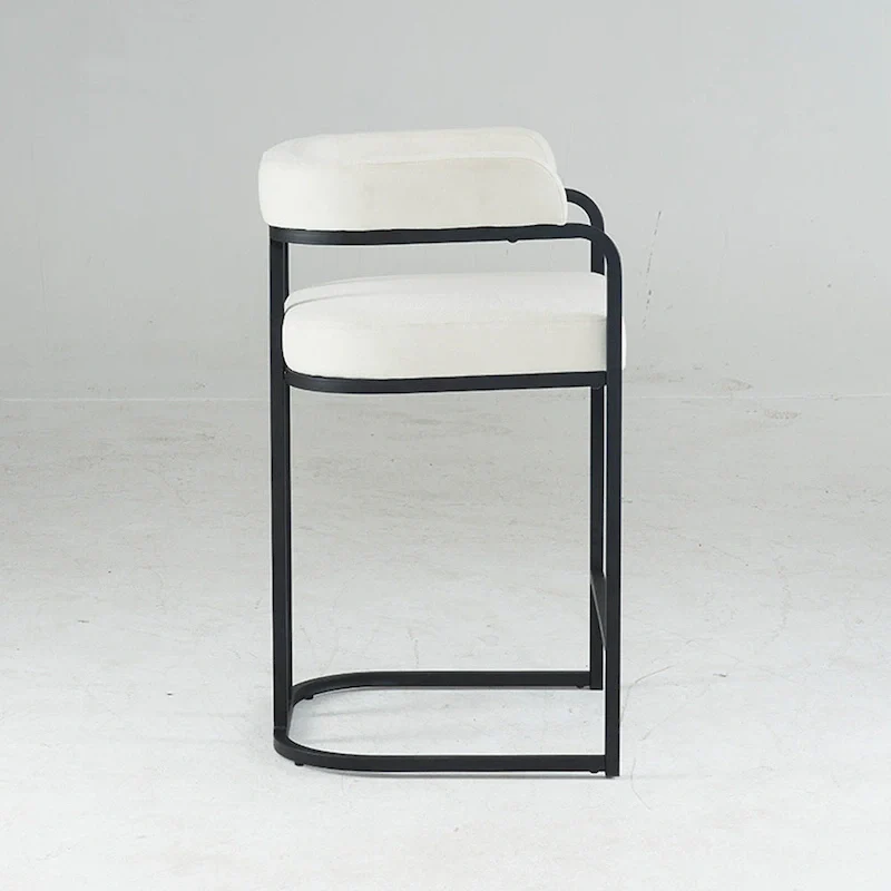 Fabric Upholstered Bar Stools Set of 2, Counter Height Bar Stools with Barrel Back, Dining Chair with Metal Frame and Arms