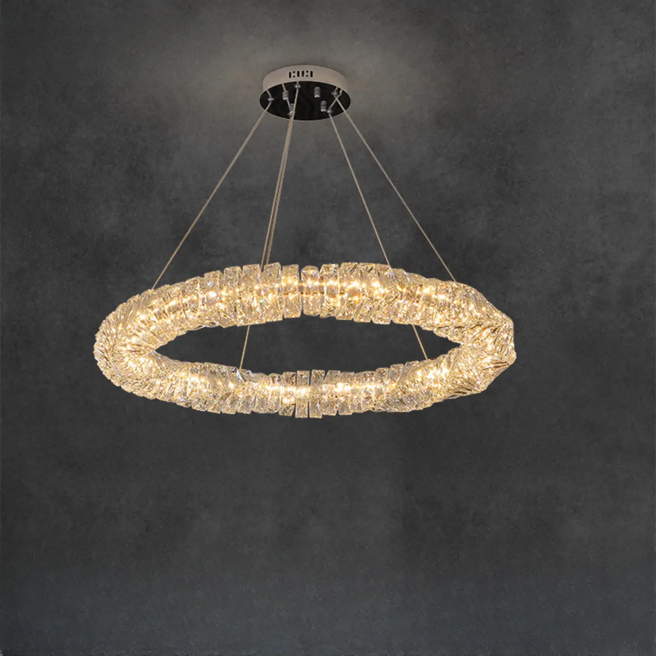 Gold Crystal Ring Glass Modern Linear Chandelier Light