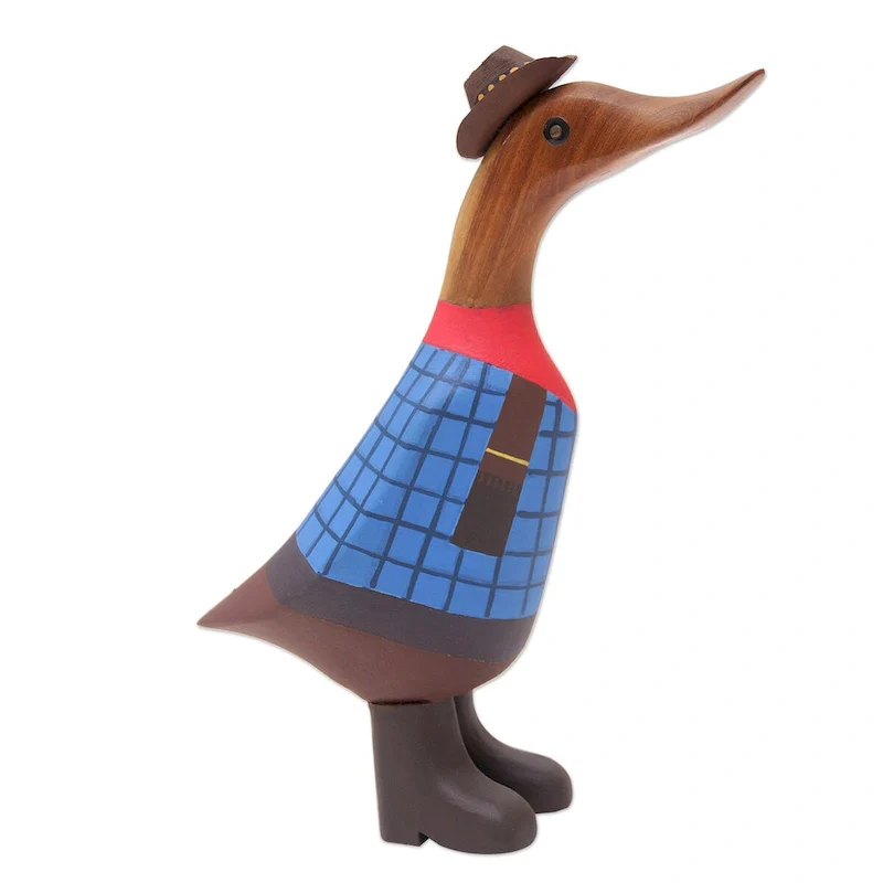 Novica Handmade Wrangler Duck Wood Sculpture