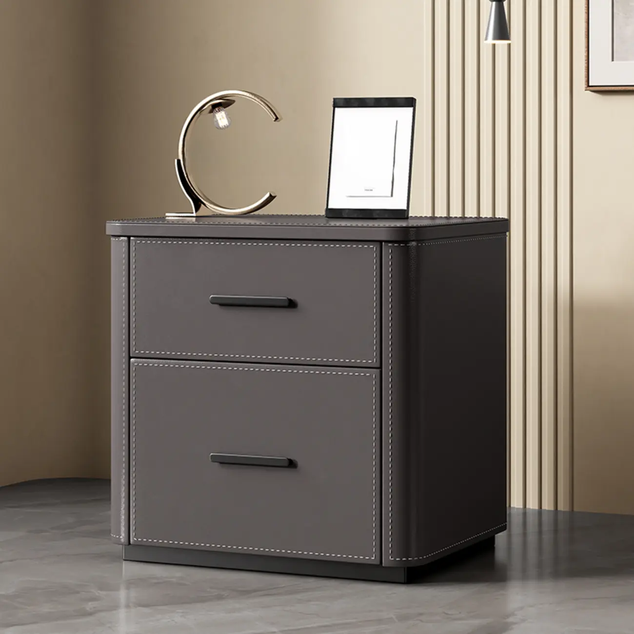 Modern Pine Wood Top 2 Drawers Nightstand