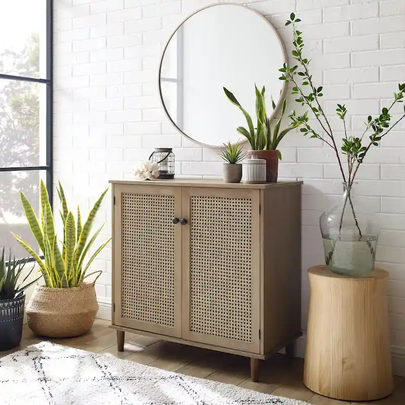 Art Leon Woven Rattan Wicker Accent Cabinet