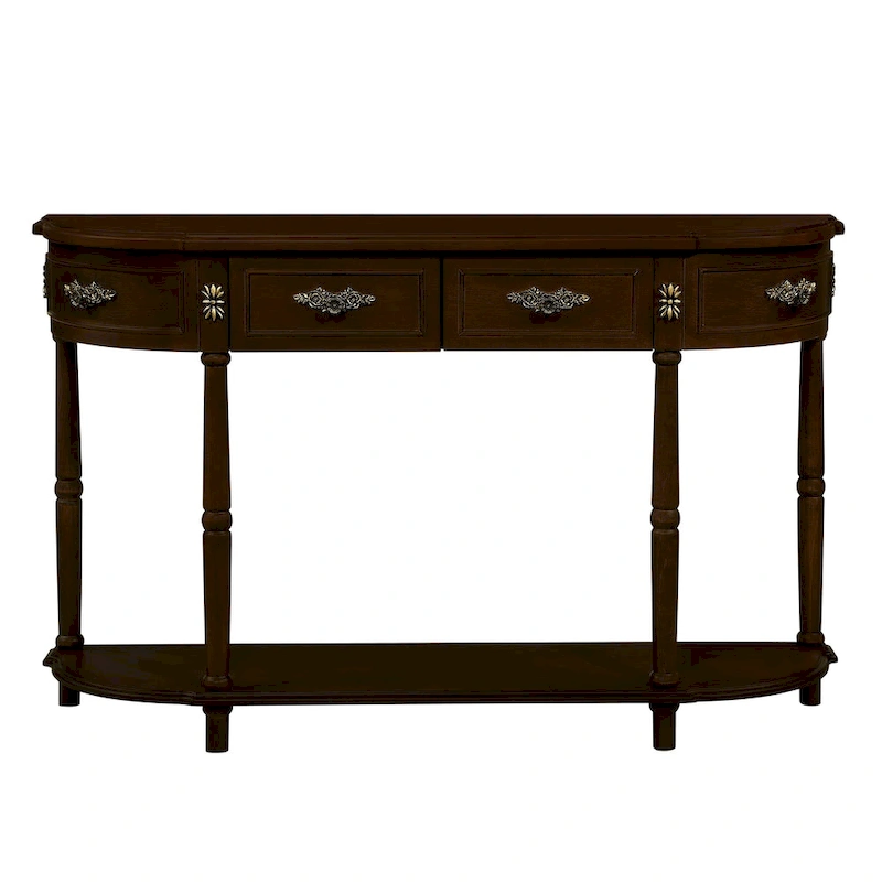 52 inch Circular Half Moon Sofa Table with Open Shelf and 2 Drawers