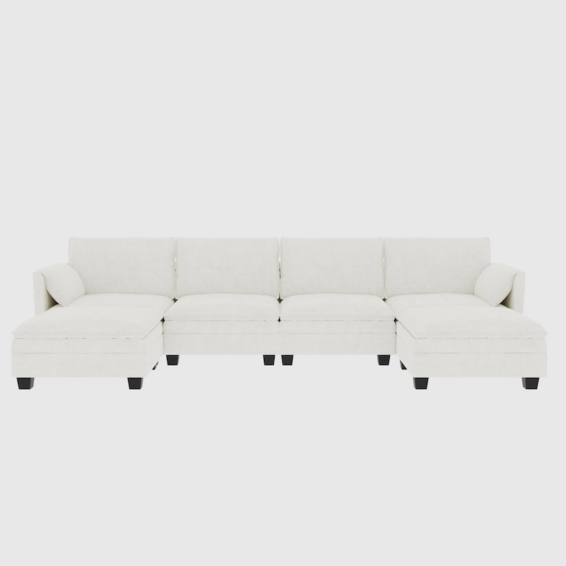 Christopher Knight Home - Noah 141.5 U-Shaped 6-Seater Sofa Couch with Movable Ottoman and Armrest Pockets, Fabric Upholstery