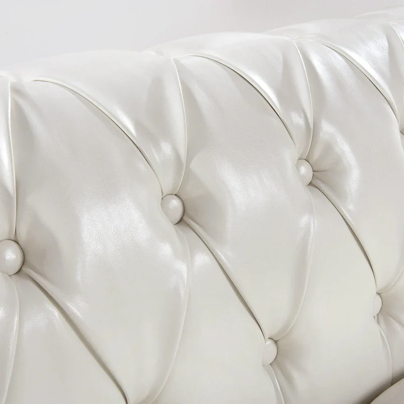 White 84.65 Chesterfield PU Leather 3-Seater Sofa with Button Tufted Backrest