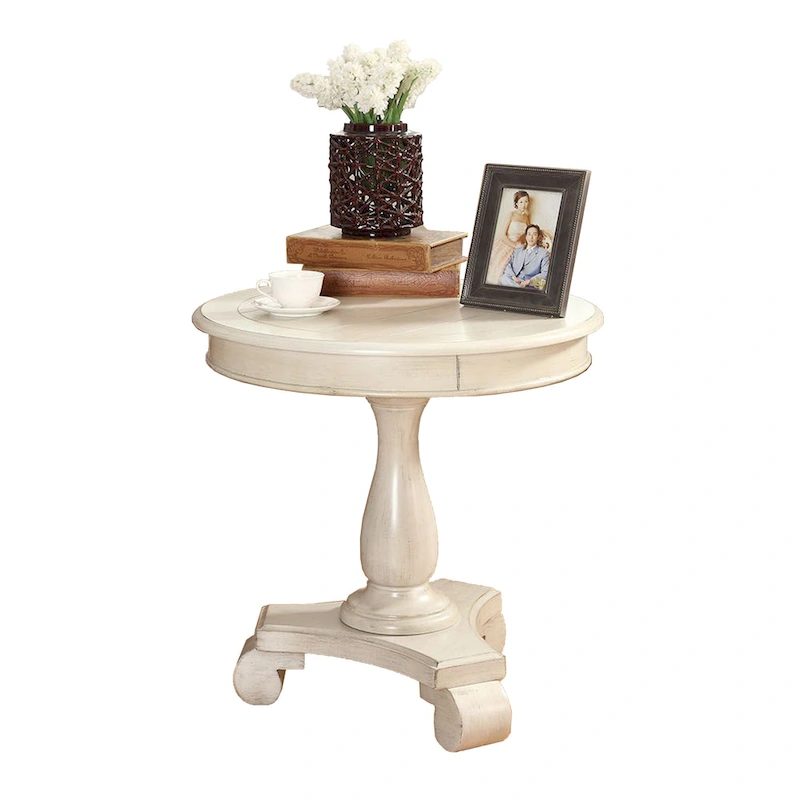 Rene Round Wood Pedestal End Table with Scrolled Legs