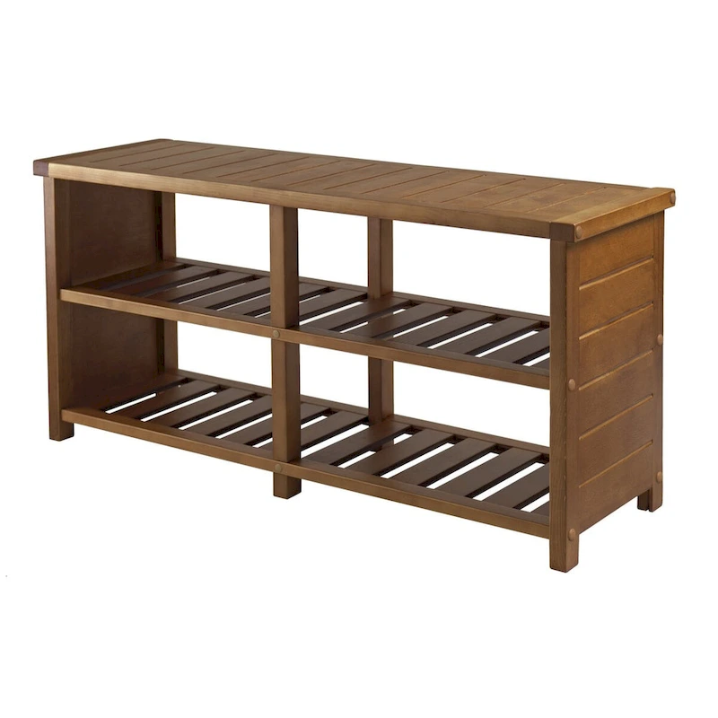 Keystone Bench, 2-Tier Shoe Storage, Teak - 38.43 x 11.81 x 18.27 inches