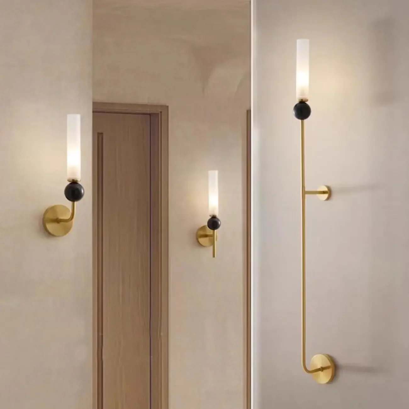 Minimalist Gold Wall Sconce with Sintered Stone Shade