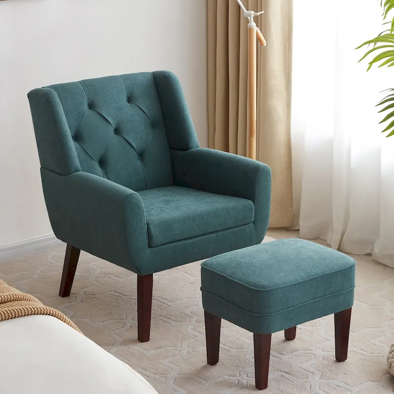 HUIMO Fabric Arm Chair Accent Chair and Ottoman Set Grey/ Beige/ Blue/ Dark Teal