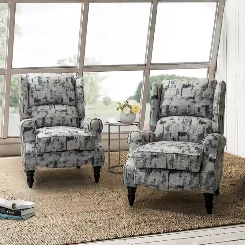 Olympus Upholstered Classic Manual Wingback Recliner with Solid Wood Legs Set of 2