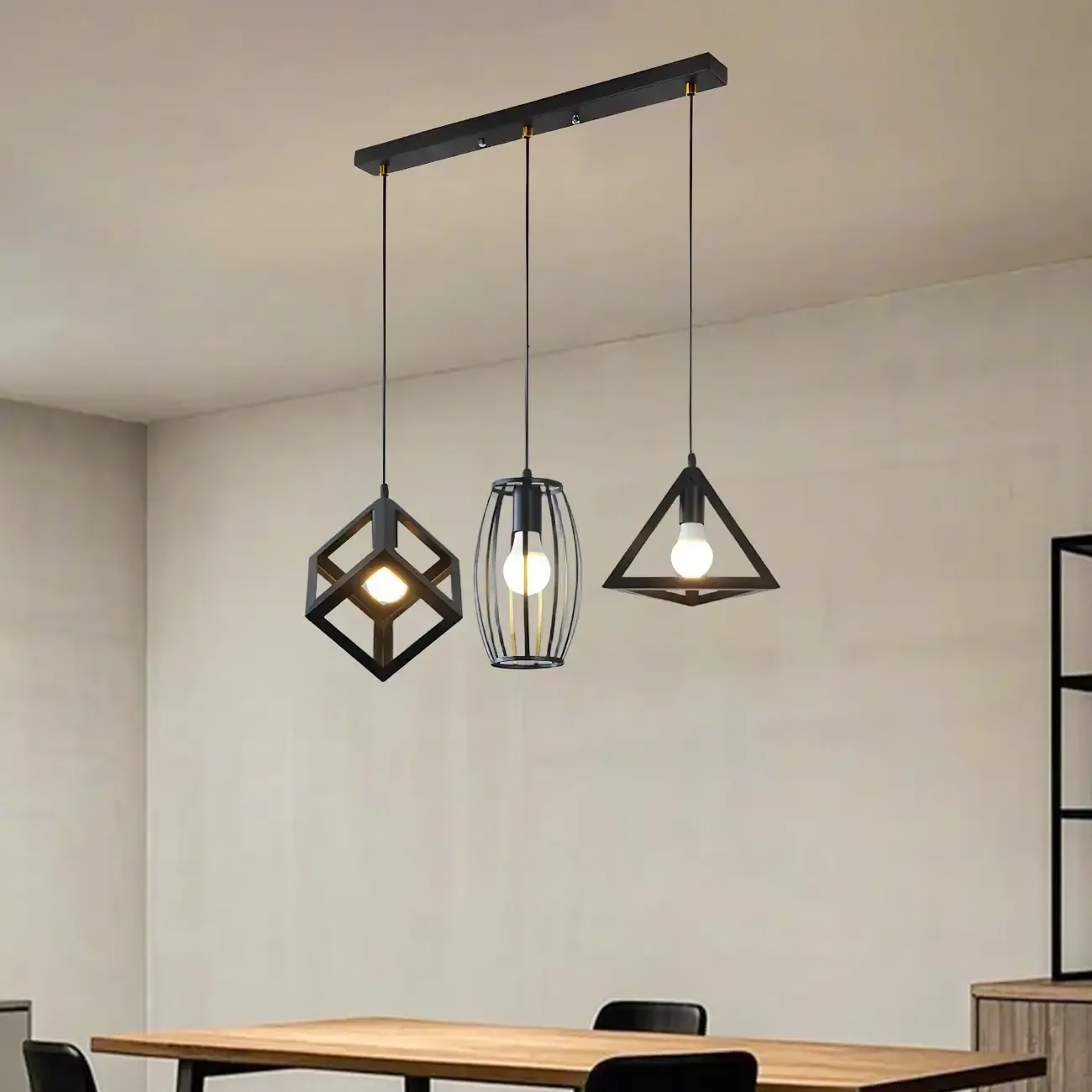 Industrial Black Geometric Adjustable Island Pendant Light