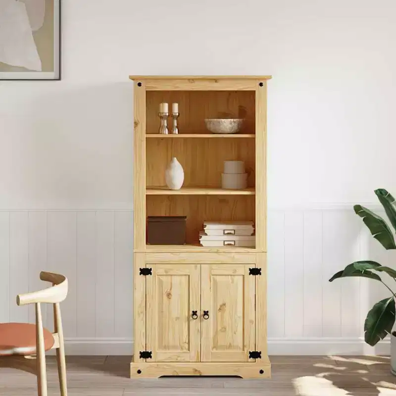 Side Cabinet Brown Solid Pine Wood 31.5x15.7x66.9 in