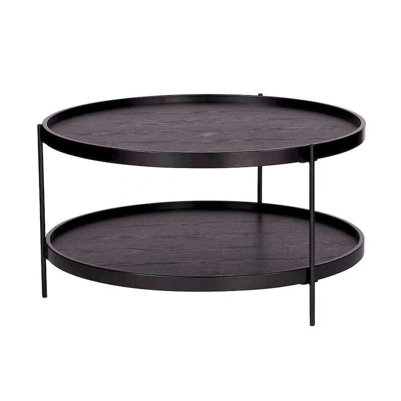 SEI Furniture Vaquero Mid Century Modern Round Wood Grain Two Tier Coffee Table