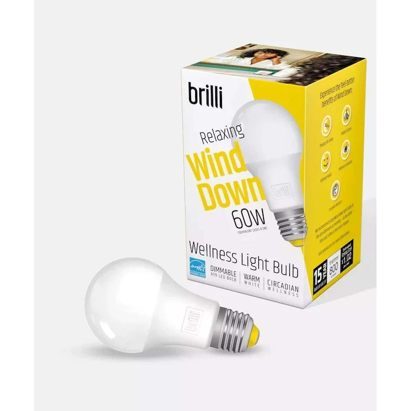 Wind Down LED Light Bulb by Brilli A19 60 Watt Dimmable 2700K (1 Pack) - White