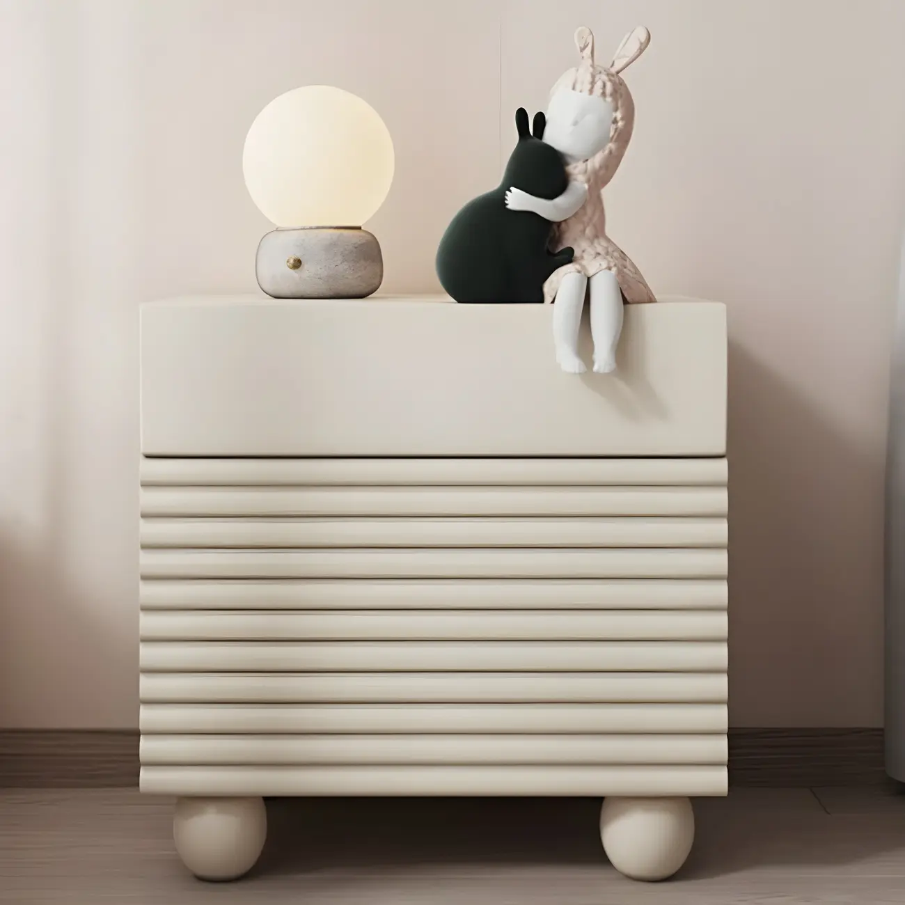 Princess Rectabgular White Wood Nightstand with 2 Drawers