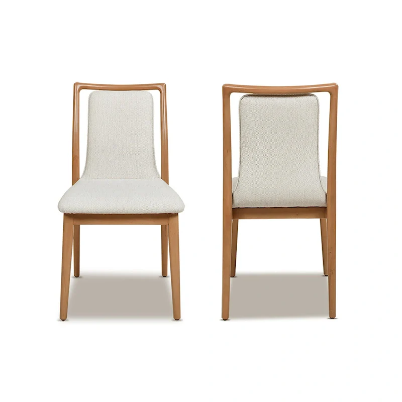 Scandi Upholstered Natural Light Brown Wood Dining Chair (Set of 2)