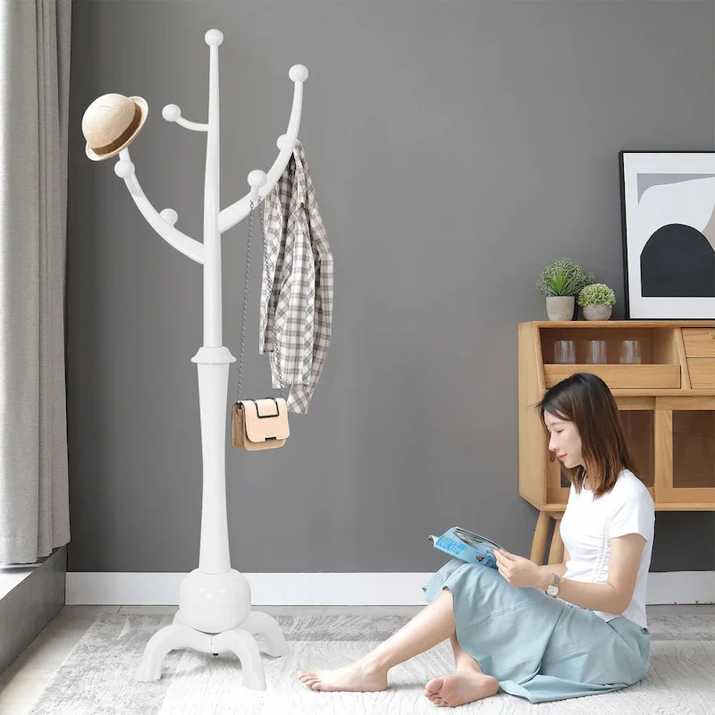 Tree-branch Rubberwood Freestanding Coat Rack with 8 Hooks - 24.5W x 70.87H