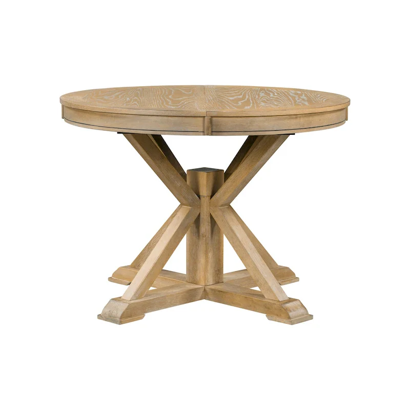 Natural Wood Wash Retro 5-Piece Wooden Dining Table Set with Extendable Round Table & 4 Chairs