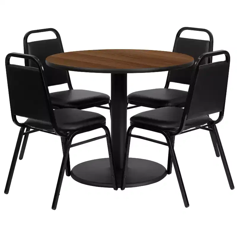 Flash Furniture 36'' Round Laminate Table Set with Round Base and 4 Trapezoidal Back Banquet Chairs