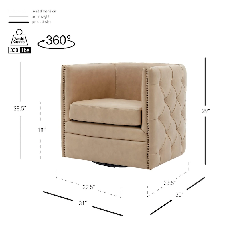 Leslie Top Grain Leather Swivel Tufted Chair