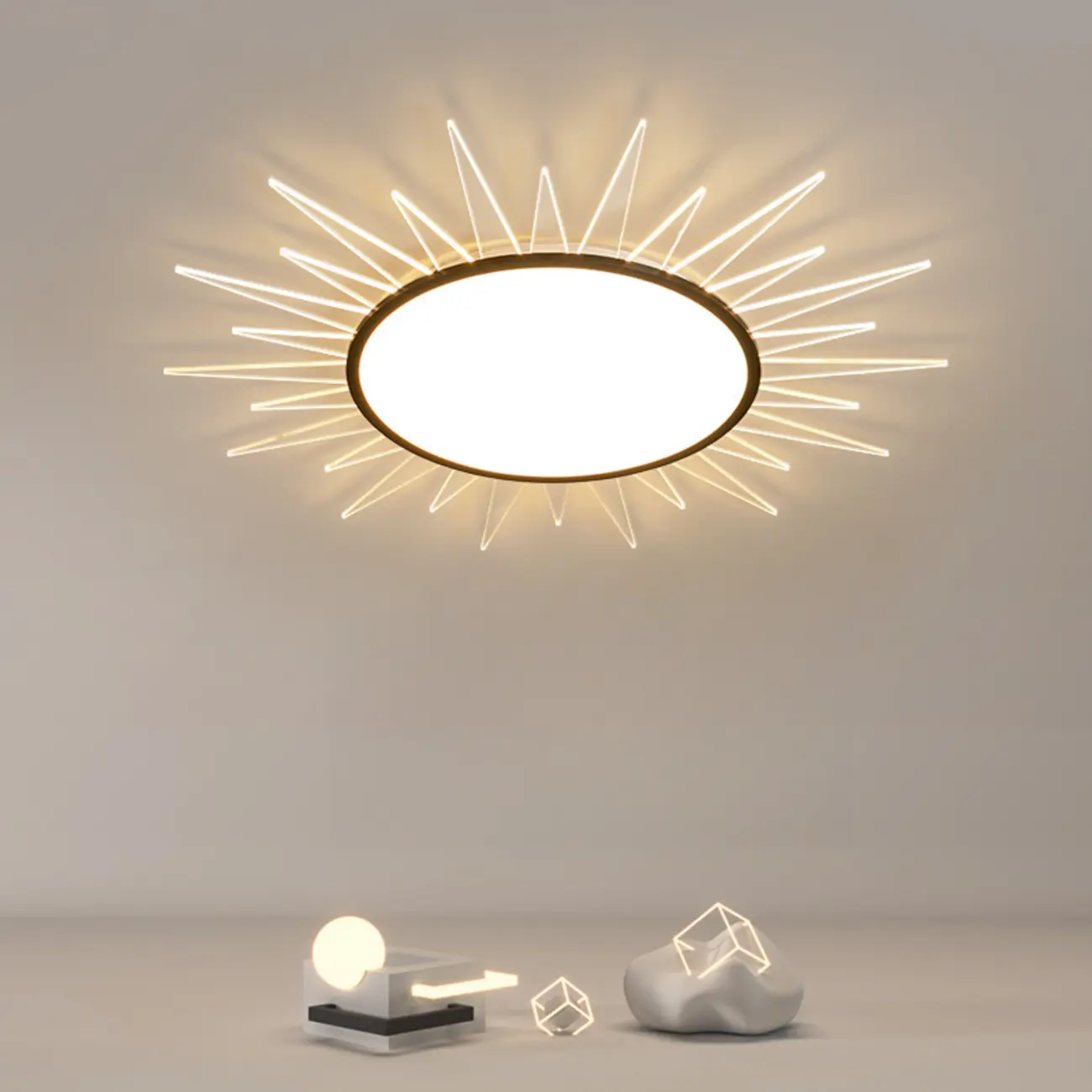 Large Acrylic Round Sunburst LED Flush Mount Ceiling Light