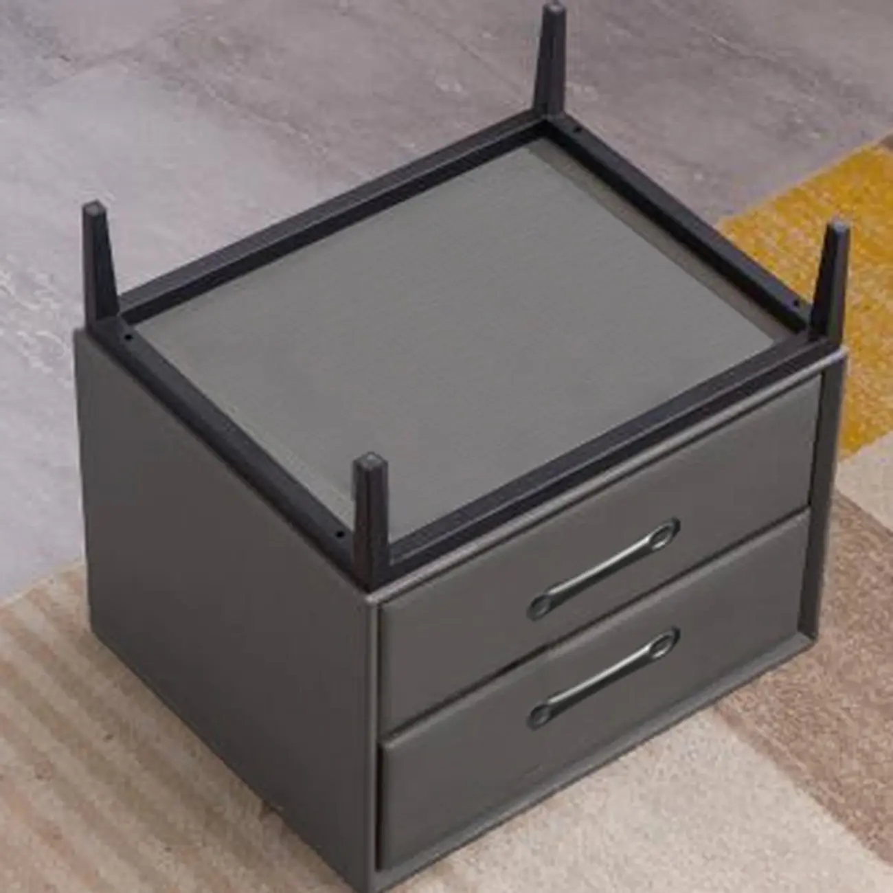 Trendy Leather Wooden 2-Drawer Nightstand with Metal Legs