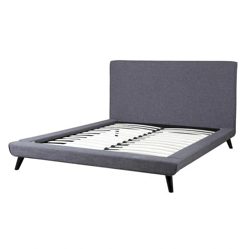 Mid-century Modern Grey Linen Bed