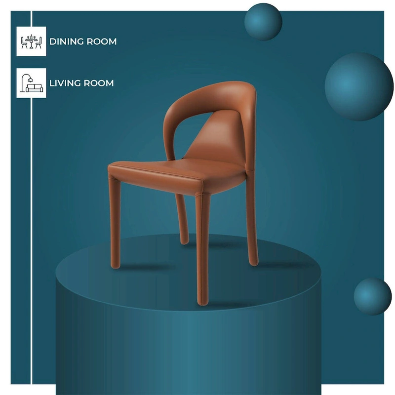 Solace Modern Dining Chair in Upholstered Leather with Steel Frame & Legs by LeisureMod