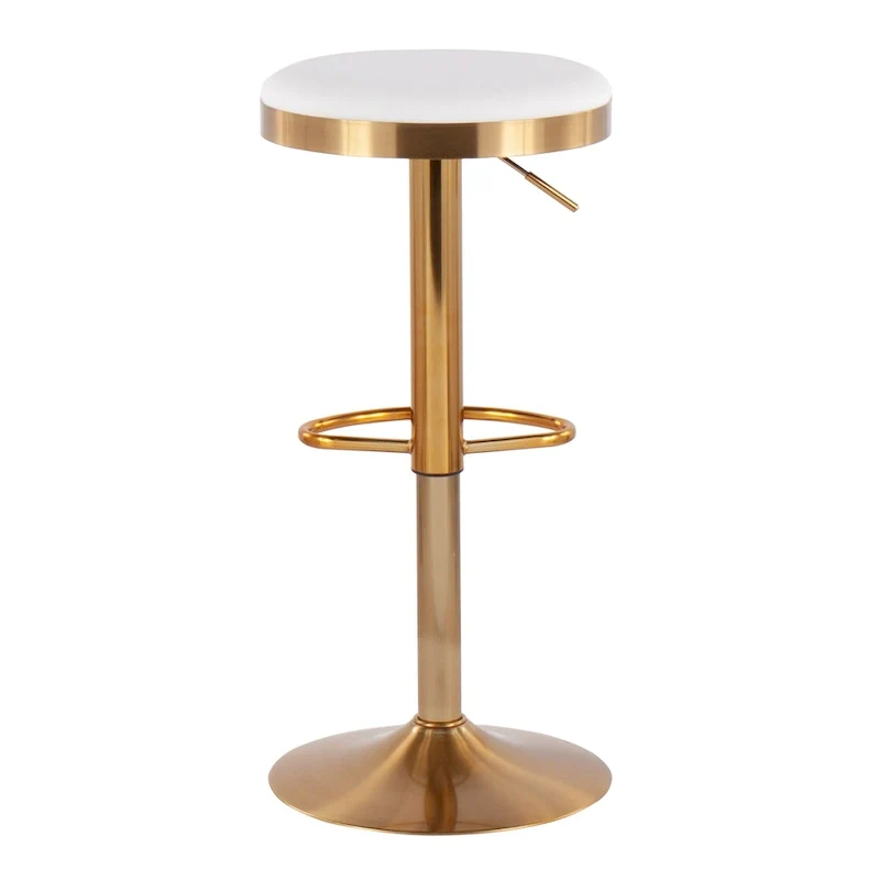 Gold Steel Barstool with Upholstered Seat - Set of 2 - Adjustable Height 23-31.75H