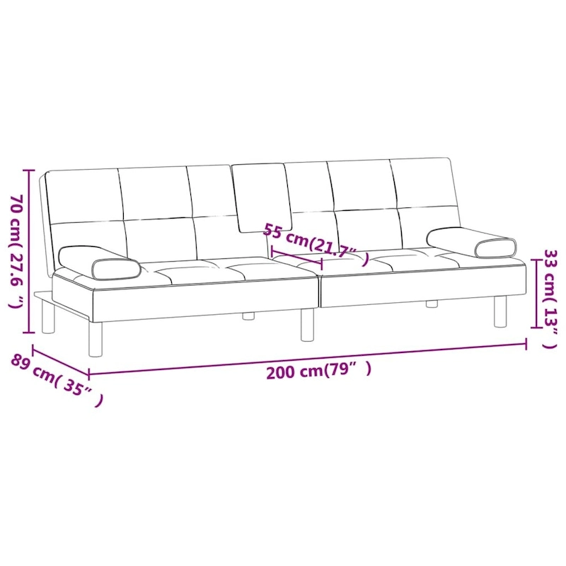 vidaXL Sofa Bed Foldable Sleeper Sofa Couch Bed with Cup Holders Faux Leather - 78.7 x 35 x 27.6