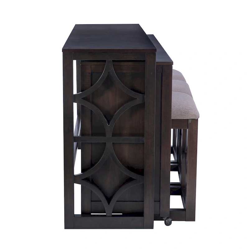 Crewson Wood 2-Piece Nesting Rolling Console with 3 Stools