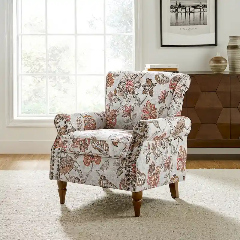 Nyctelius Traditional Polyester Accent Chair with Rolled Arms and Nailhead Trim by HULALA HOME