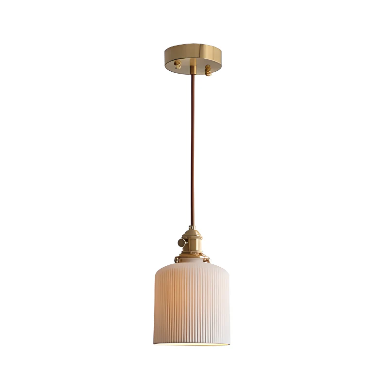 Modern Gold Metal Ribbed White Ceramic Pendant Light