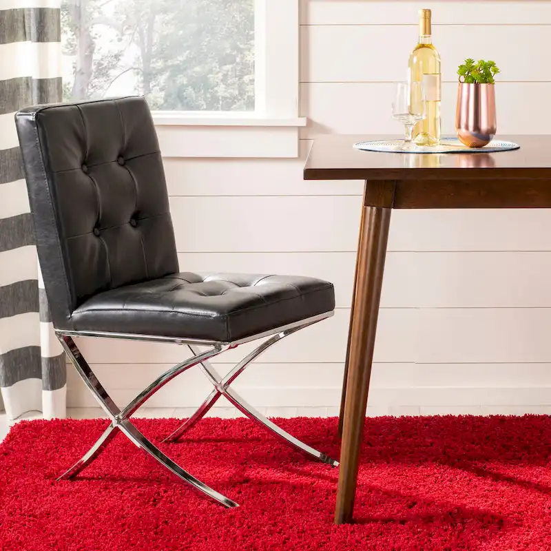 SAFAVIEH Merrilee Glam Black Chrome Tufted Side Chair - 19Wx23Dx35H
