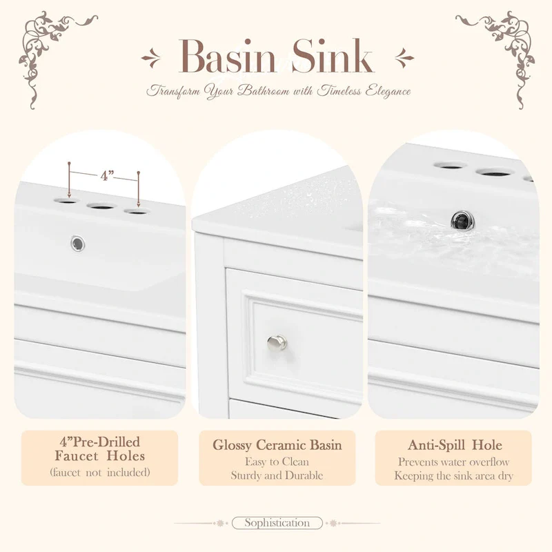 36 Bathroom Vanity Cabinet with Sink Combo Set, Undermount Ceramic Sink, Free Standing Vanity Set with 4 Drawers