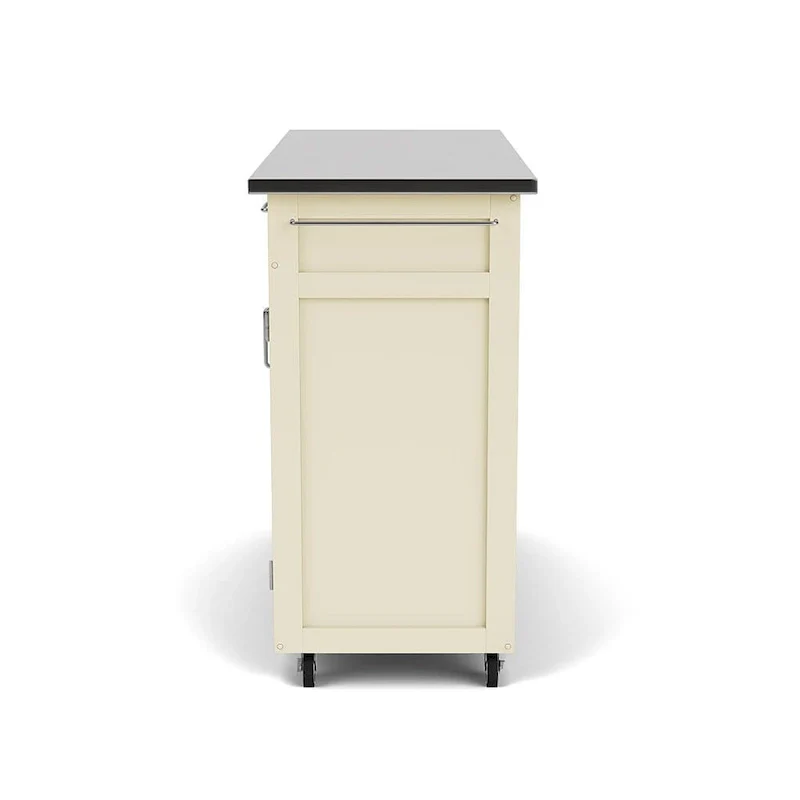 Puff Island White Finish with Stainless Steel Top Kitchen Cart