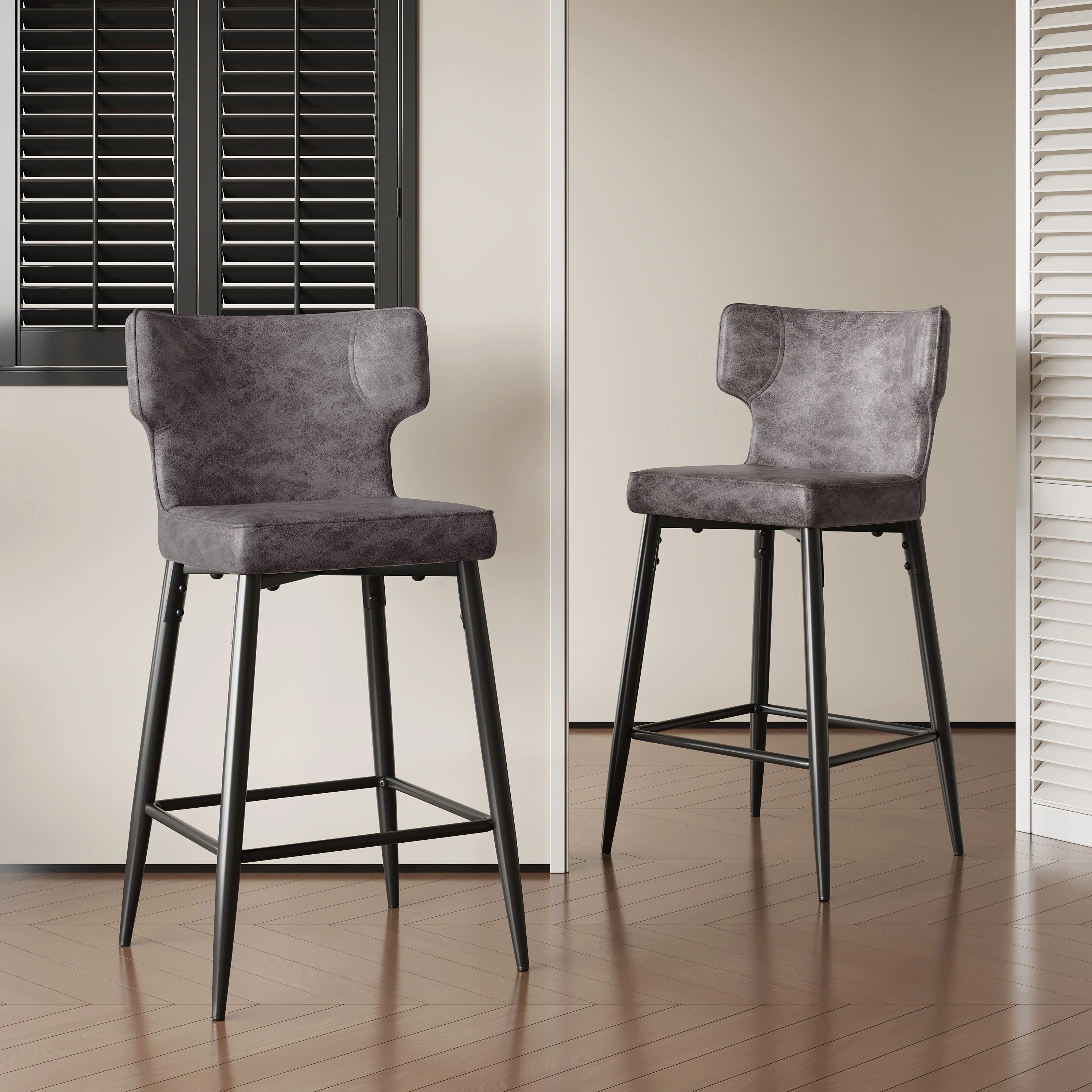 Set of 2 Modern Counter Stools PU Leather Bar Chairs