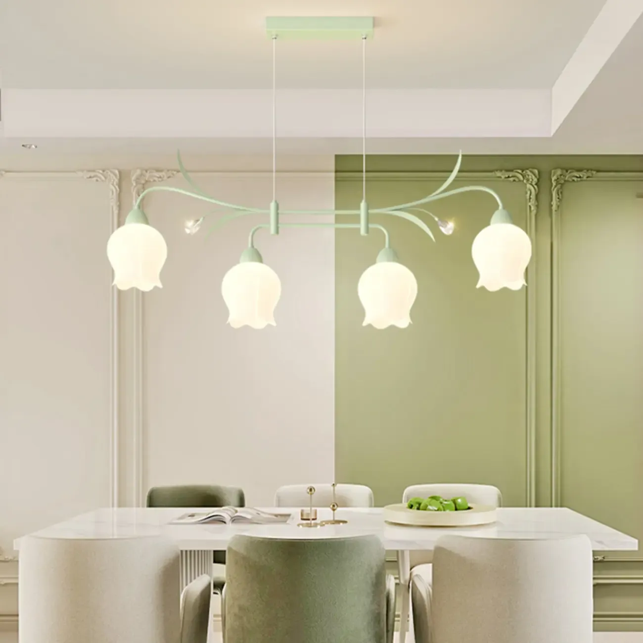 Modern Large Green Glass Bell Island Pendant Lights for Kitchen