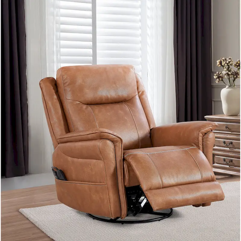 GDFStudio - Harrison Soft Power Swivel Rocker Recliner with Heating & Massage, Pillow Top Arms, for Living Spaces