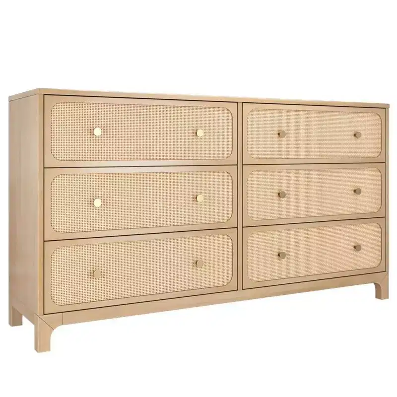 Elio Rattan 6 Drawer Dresser with Brass Knob