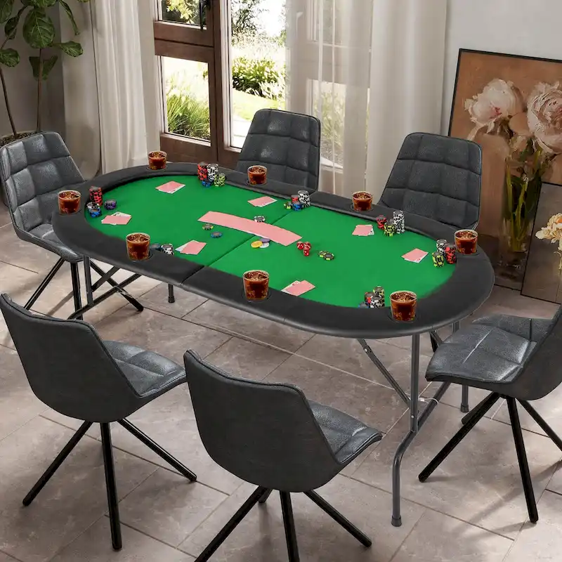 Costway 8 Players Poker Table with 8 Cup Holders & Comfy Armrests