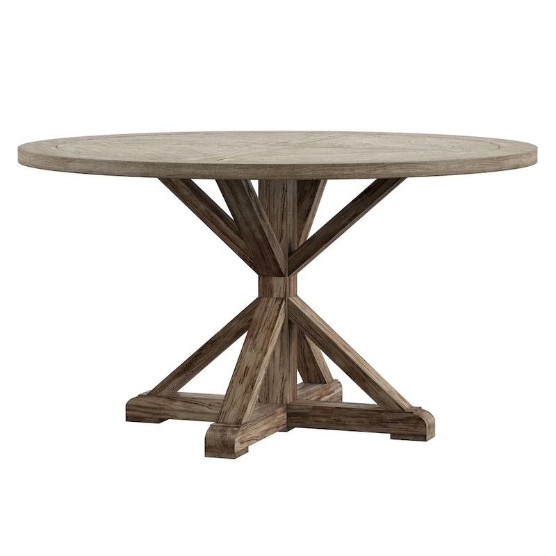 Round Antique Grey Oak Dining Table