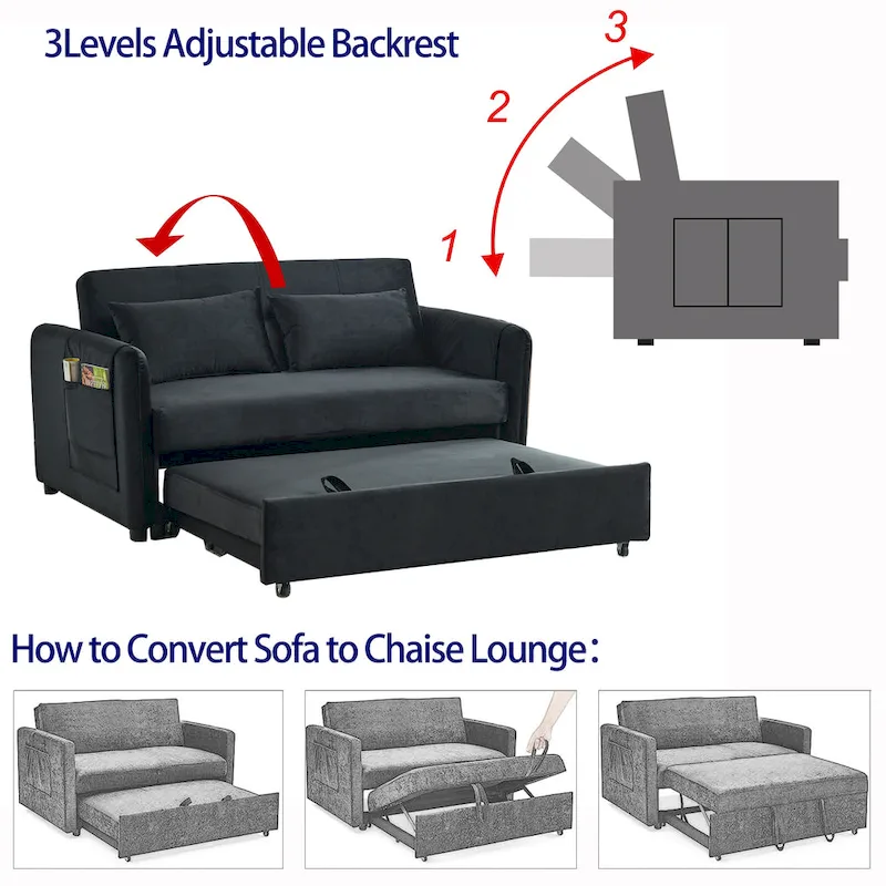 3-in-1 Versatile Velvet Double Sofa with Pullout Bed