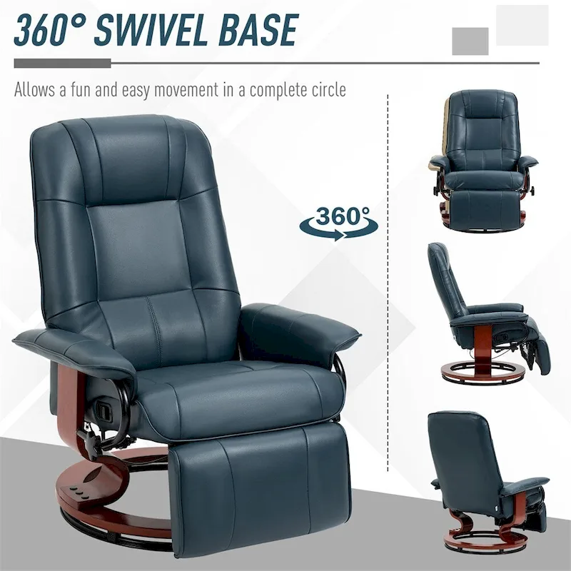 Swivel Leather Manual Recliner with Armrest and Extendable Footrest