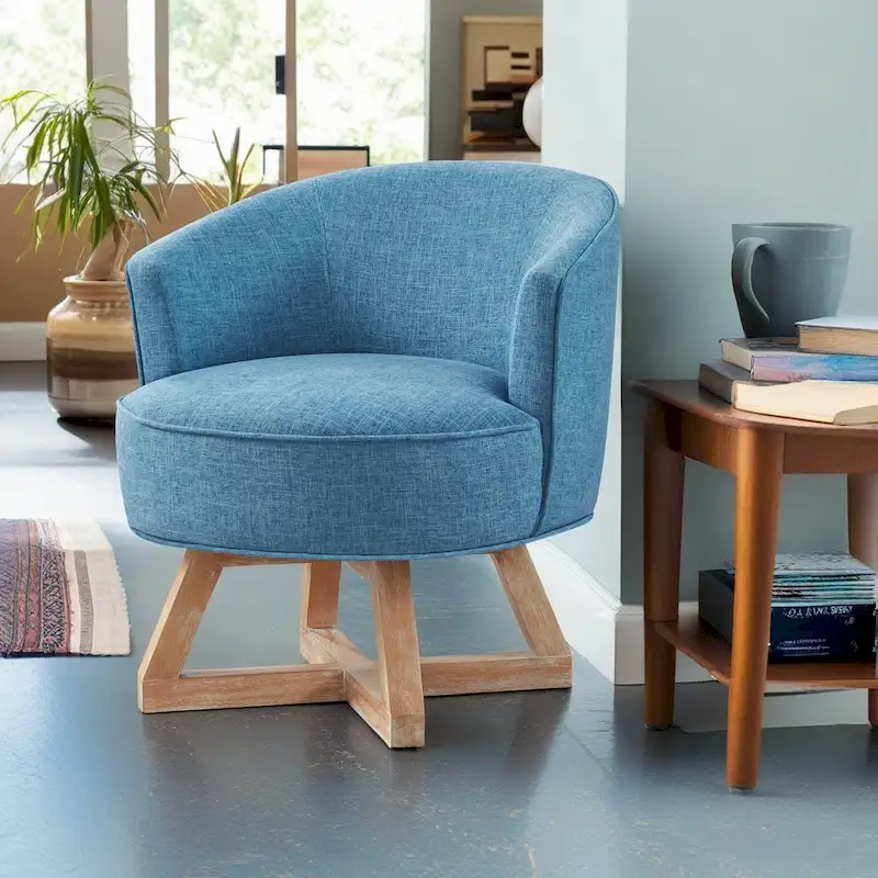 GDFStudio Swivel Accent Chair with Cross-shaped Wooden Base