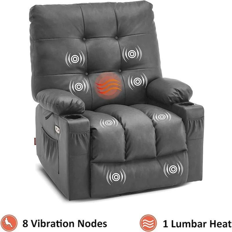 MCombo Large Power Swivel Glider Rocker Recliner Chair with Massage and Heat, Faux Leather 7748
