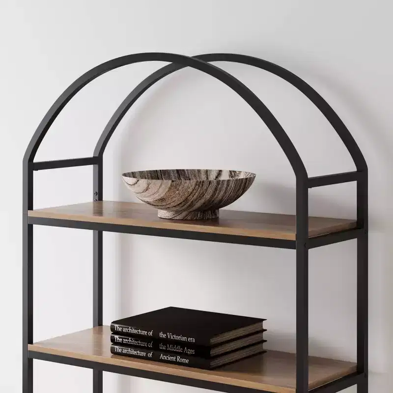 72" Haven Wood and Metal 5 Shelf Arch Bookshelf Reclaimed Oak/Matte Black - Nathan James