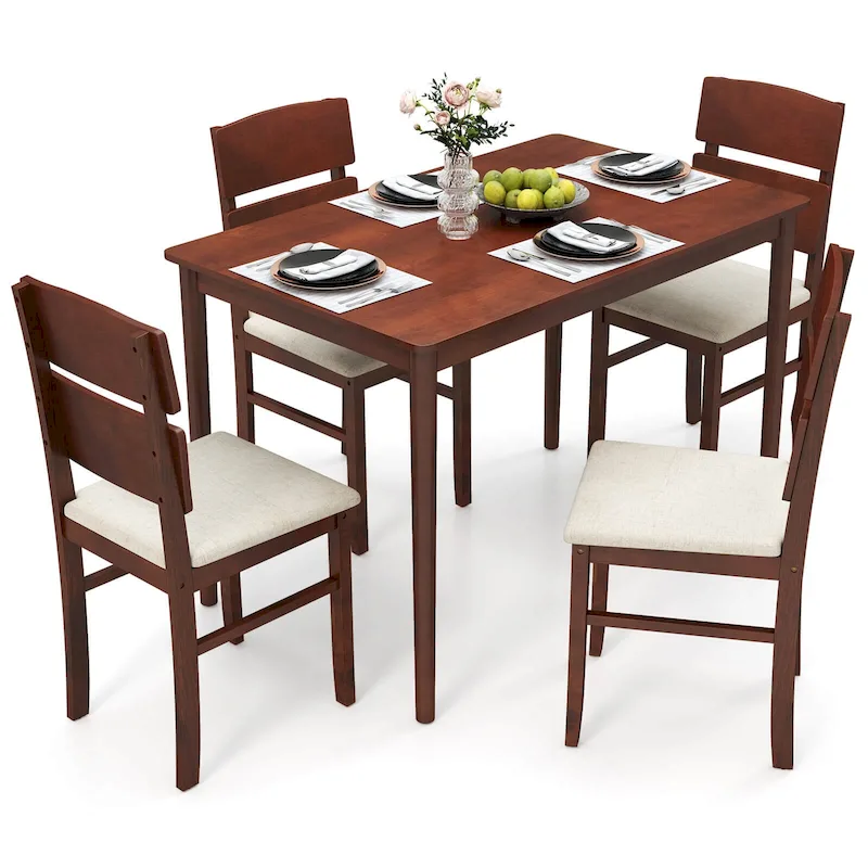 Costway 5 PCS Dining Table Set for 4 Farmhouse Wooden Table & 4