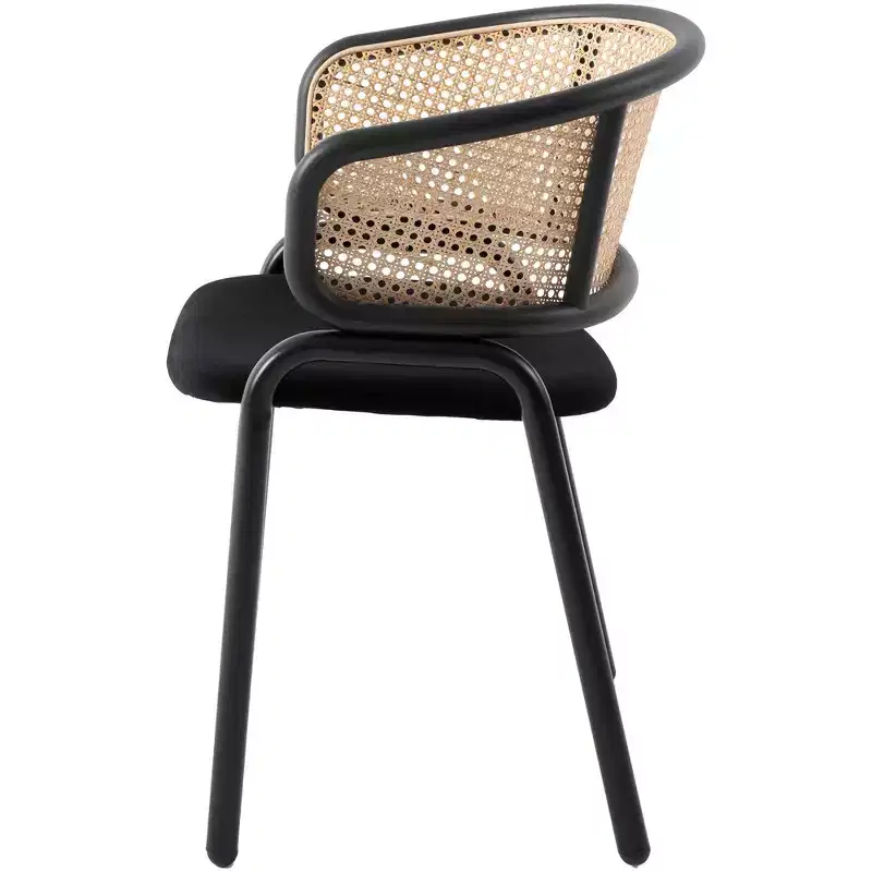 Velvet Upholstered Dining Chair with Woven Rattan Back, Set of 2